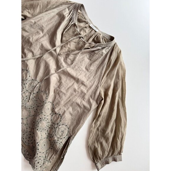 HANA SAN Ornella Olive Green Cotton Voile Eyelet Tunic Blouse, Size 38/S - Picture 6 of 16